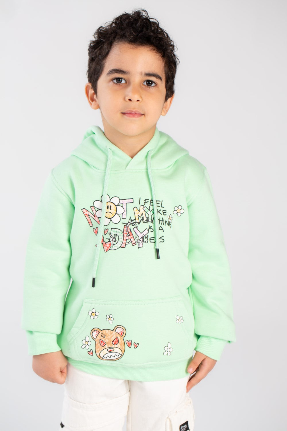 Boy's Hoodie Padded Front & Back Printed Hooded Comfort Melton Sweatshirt