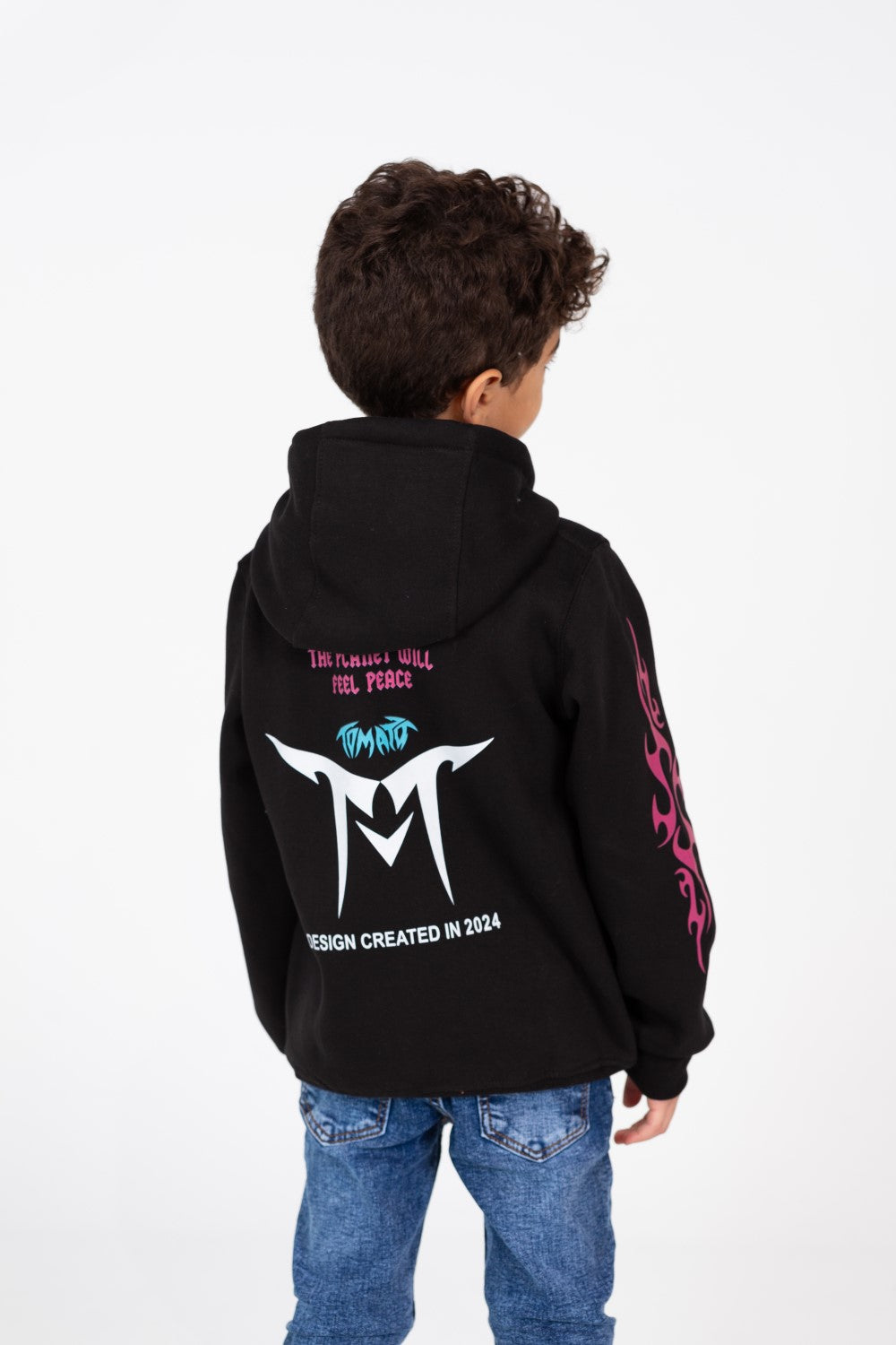 Boy's Hood Sweatshirt With Full Print In Melton Material