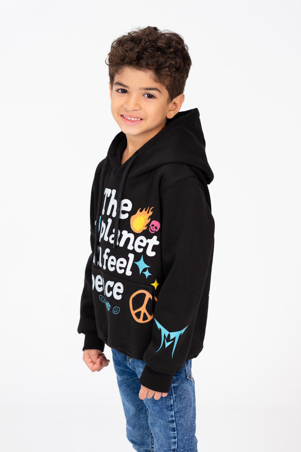 Boy's Hood Sweatshirt With Full Print In Melton Material
