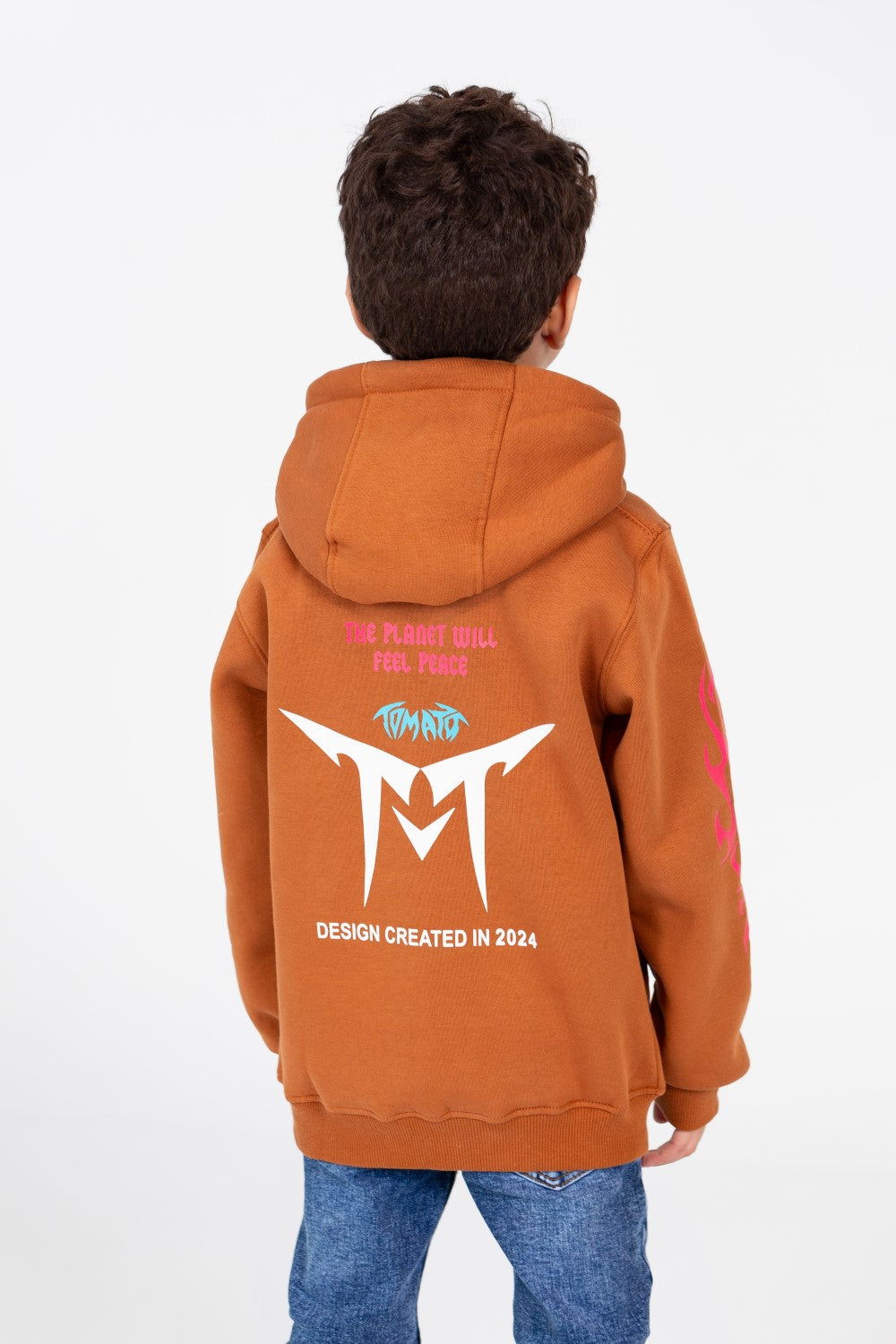 Boy's Hood Sweatshirt With Full Print In Melton Material