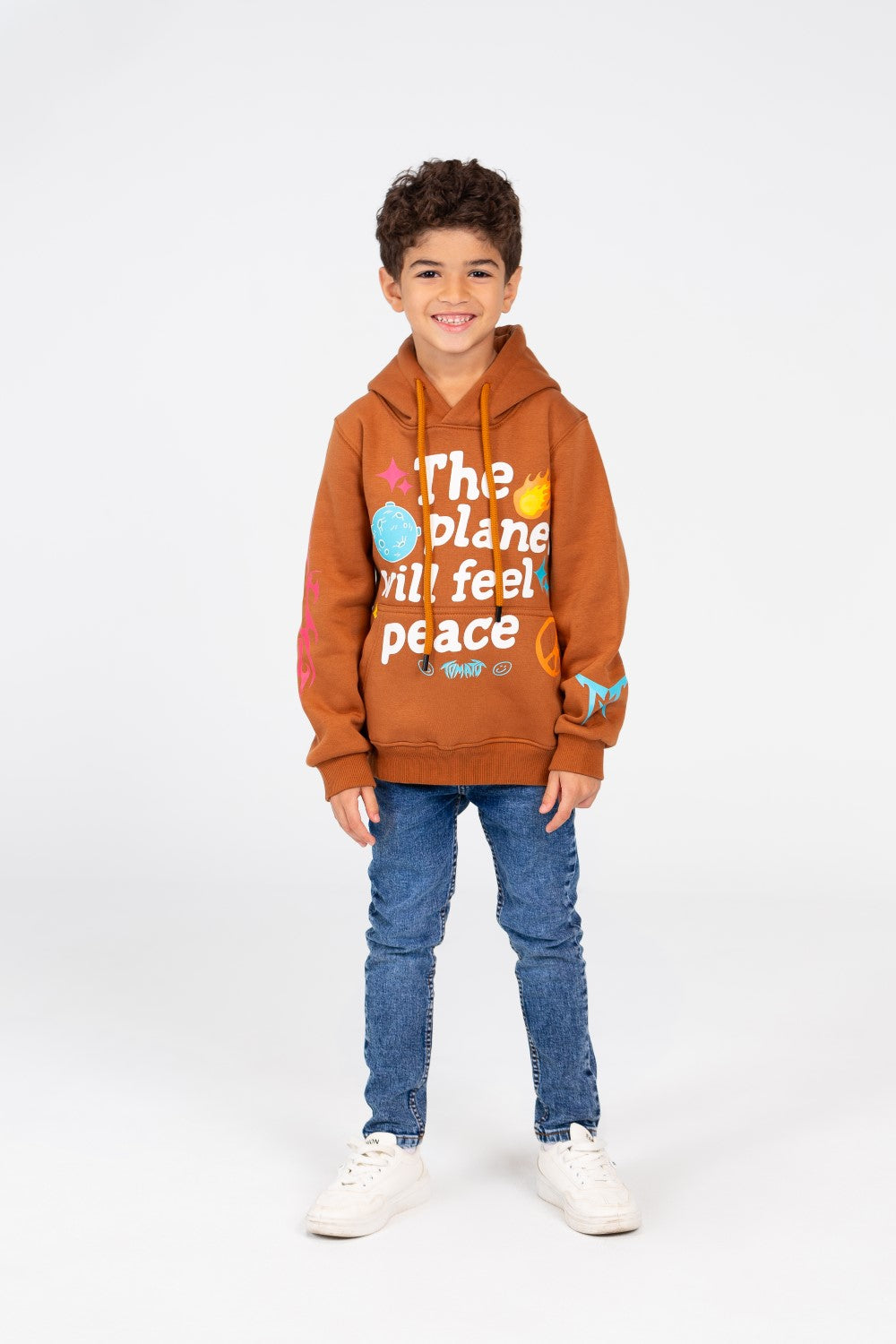 Boy's Hood Sweatshirt With Full Print In Melton Material