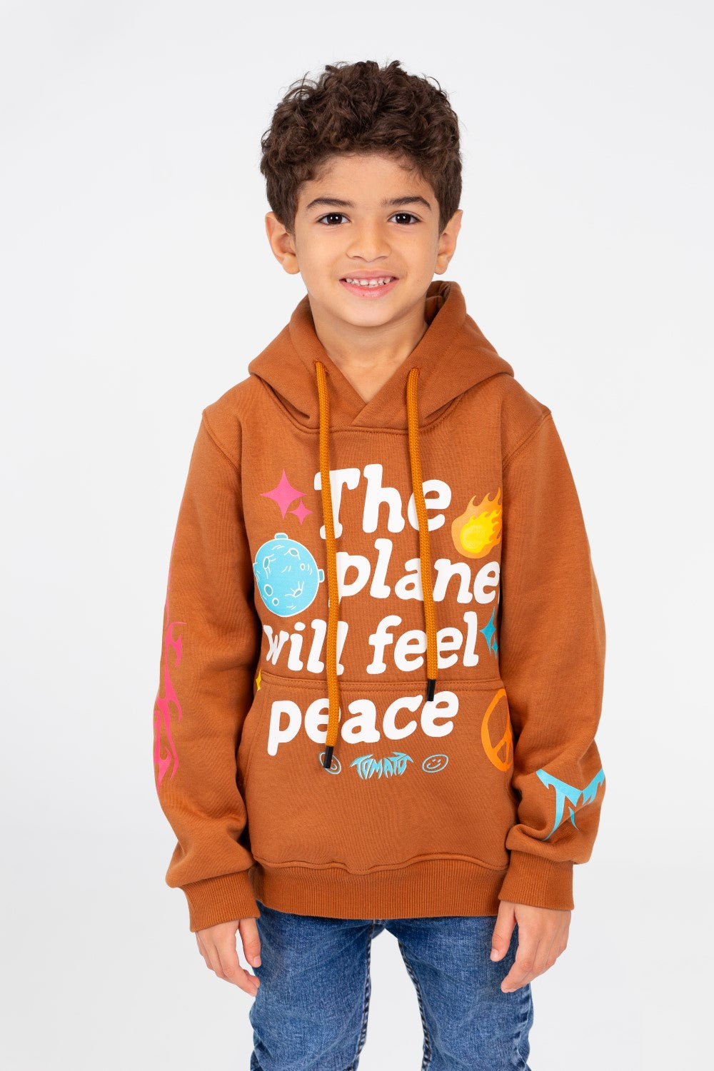 Boy's Hood Sweatshirt With Full Print In Melton Material