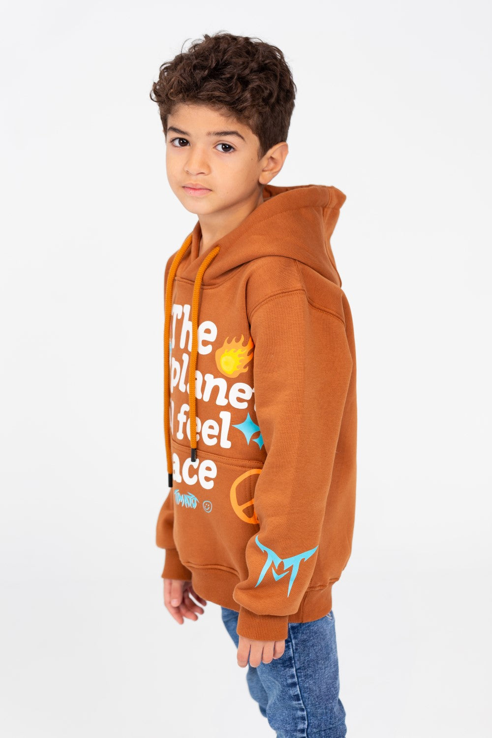 Boy's Hood Sweatshirt With Full Print In Melton Material