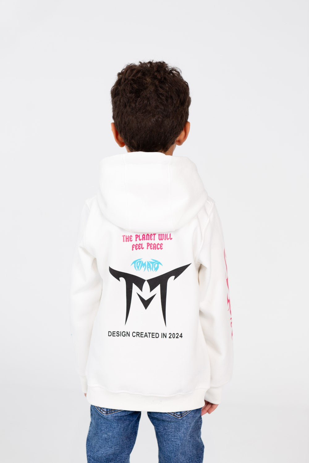 Boy's Hood Sweatshirt With Full Print In Melton Material