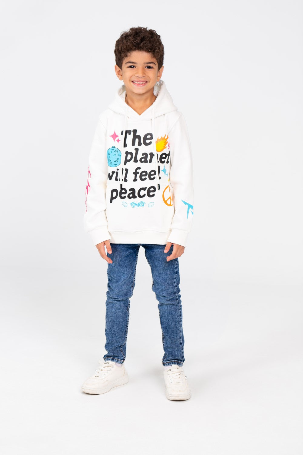 Boy's Hood Sweatshirt With Full Print In Melton Material