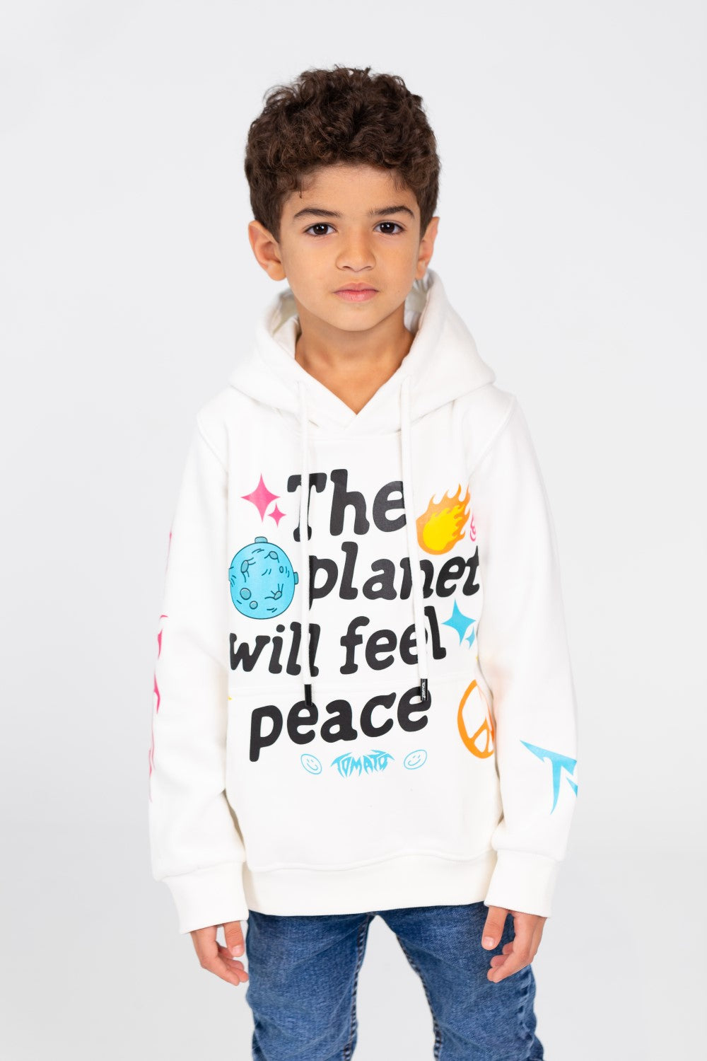Boy's Hood Sweatshirt With Full Print In Melton Material