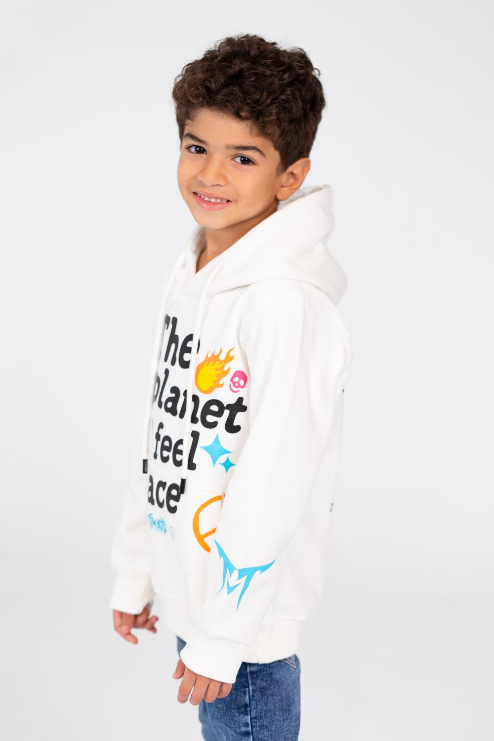 Boy's Hood Sweatshirt With Full Print In Melton Material