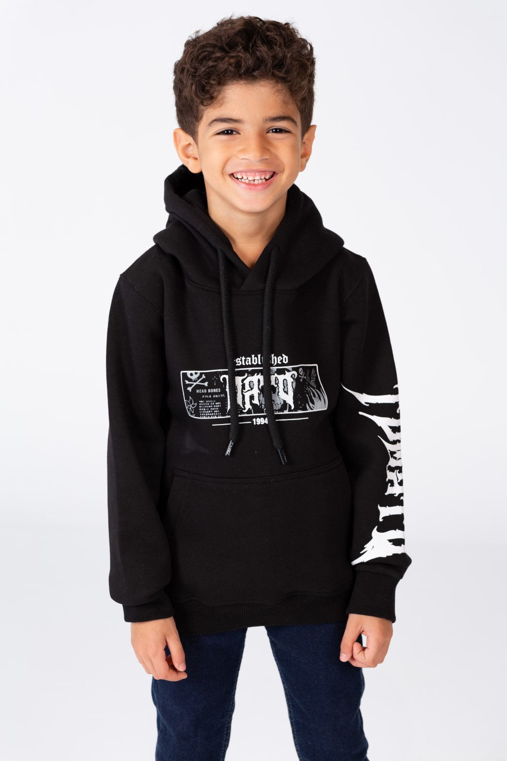 Boy's Hoodie Cut Sweatshirt Printed On The Front And Back Made Of Milton Material