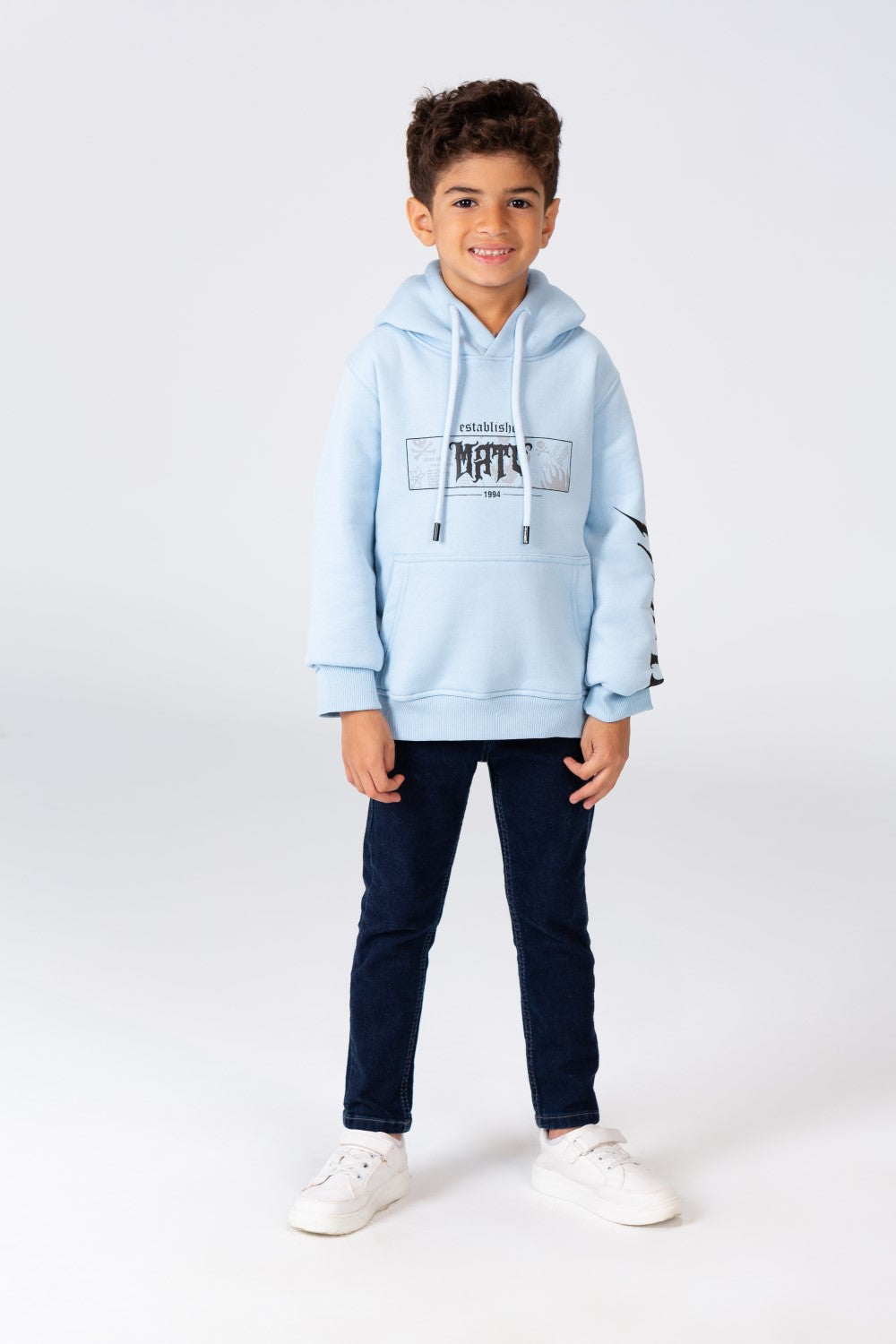 Boy's Hoodie Cut Sweatshirt Printed On The Front And Back Made Of Milton Material