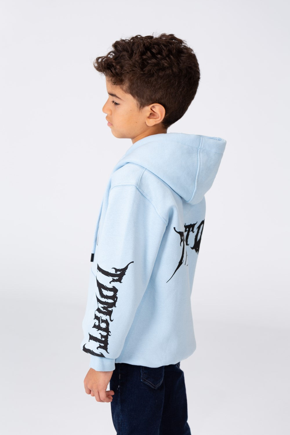 Boy's Hoodie Cut Sweatshirt Printed On The Front And Back Made Of Milton Material