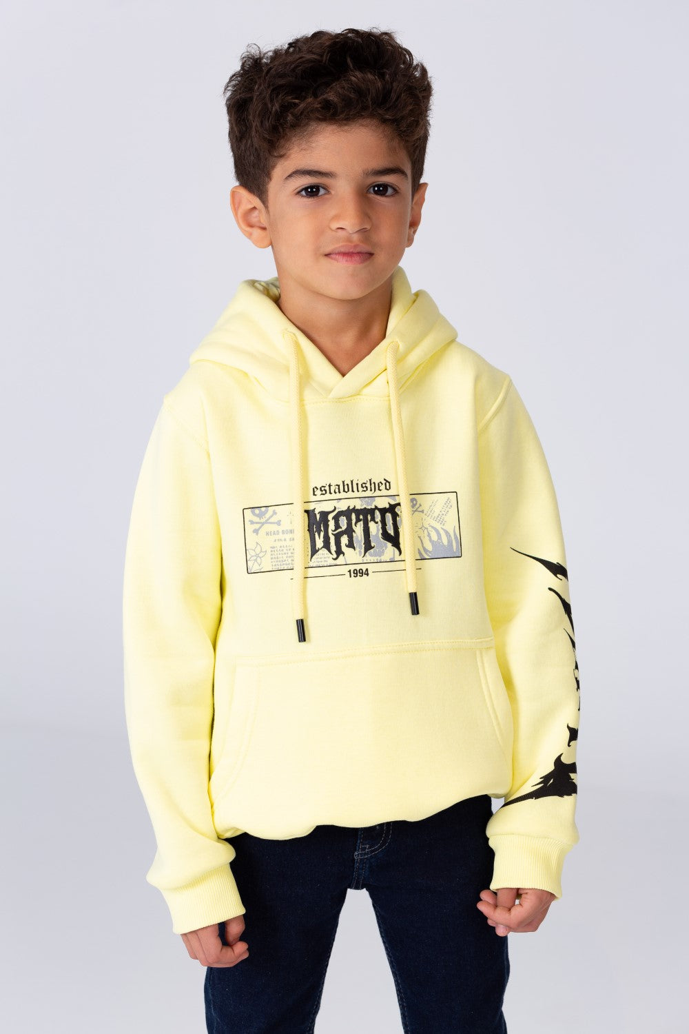 Boy's Hoodie Cut Sweatshirt Printed On The Front And Back Made Of Milton Material