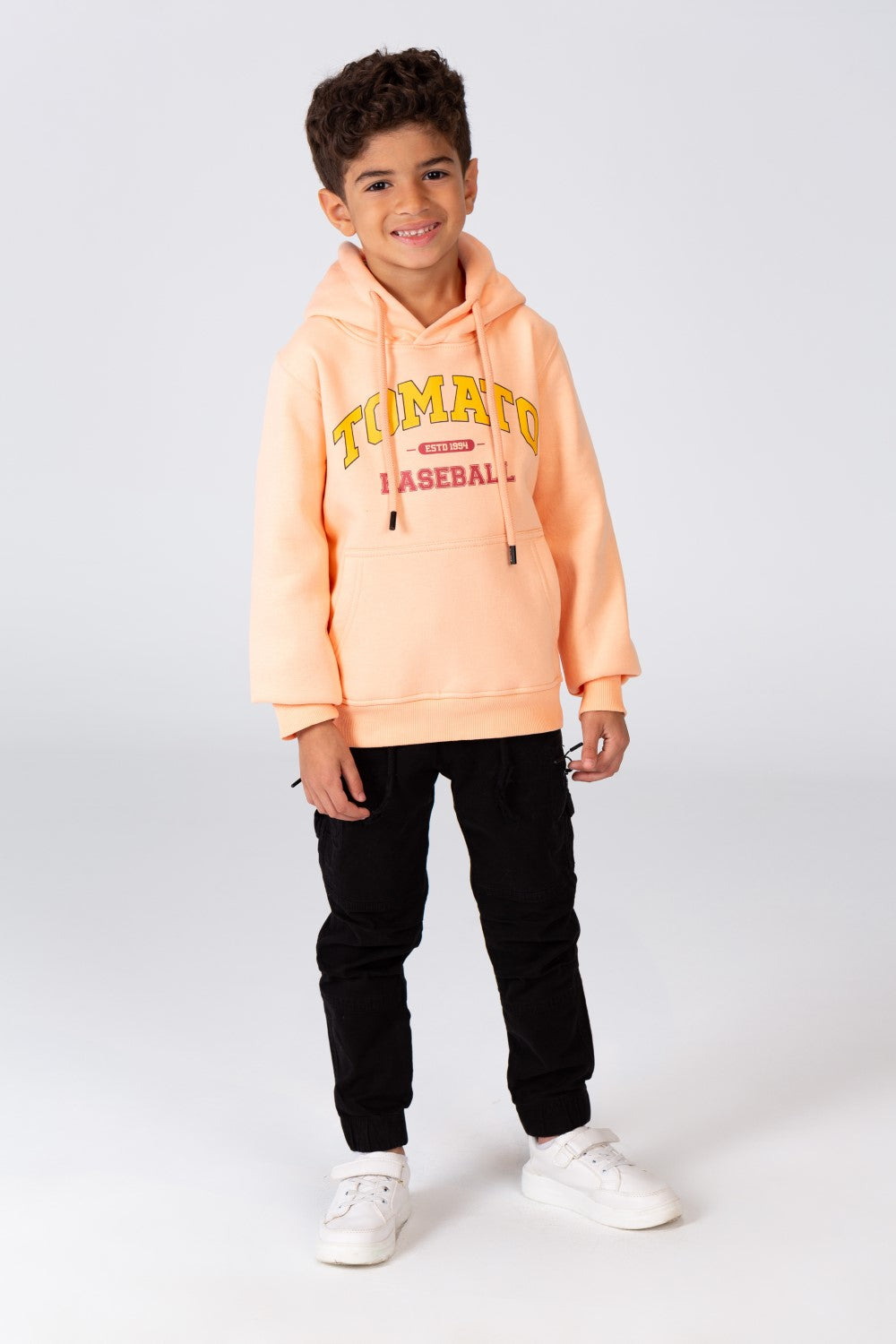 Boy's Hoodie Sweatshirt With Tomato Print And Kangaroo Pocket On The Front