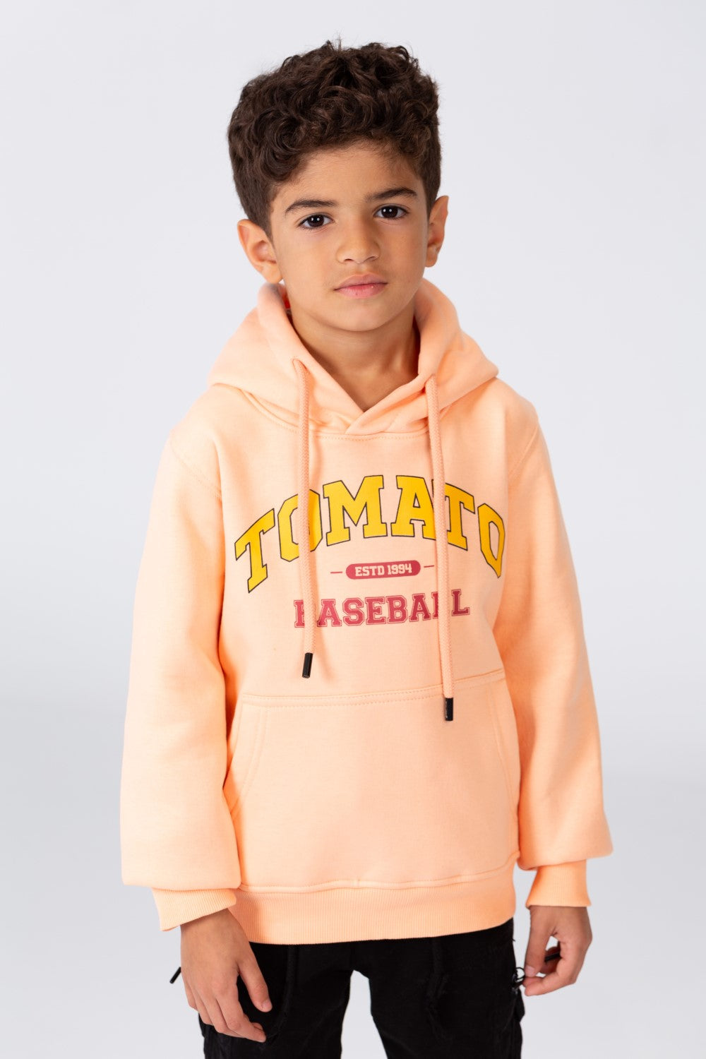 Boy's Hoodie Sweatshirt With Tomato Print And Kangaroo Pocket On The Front