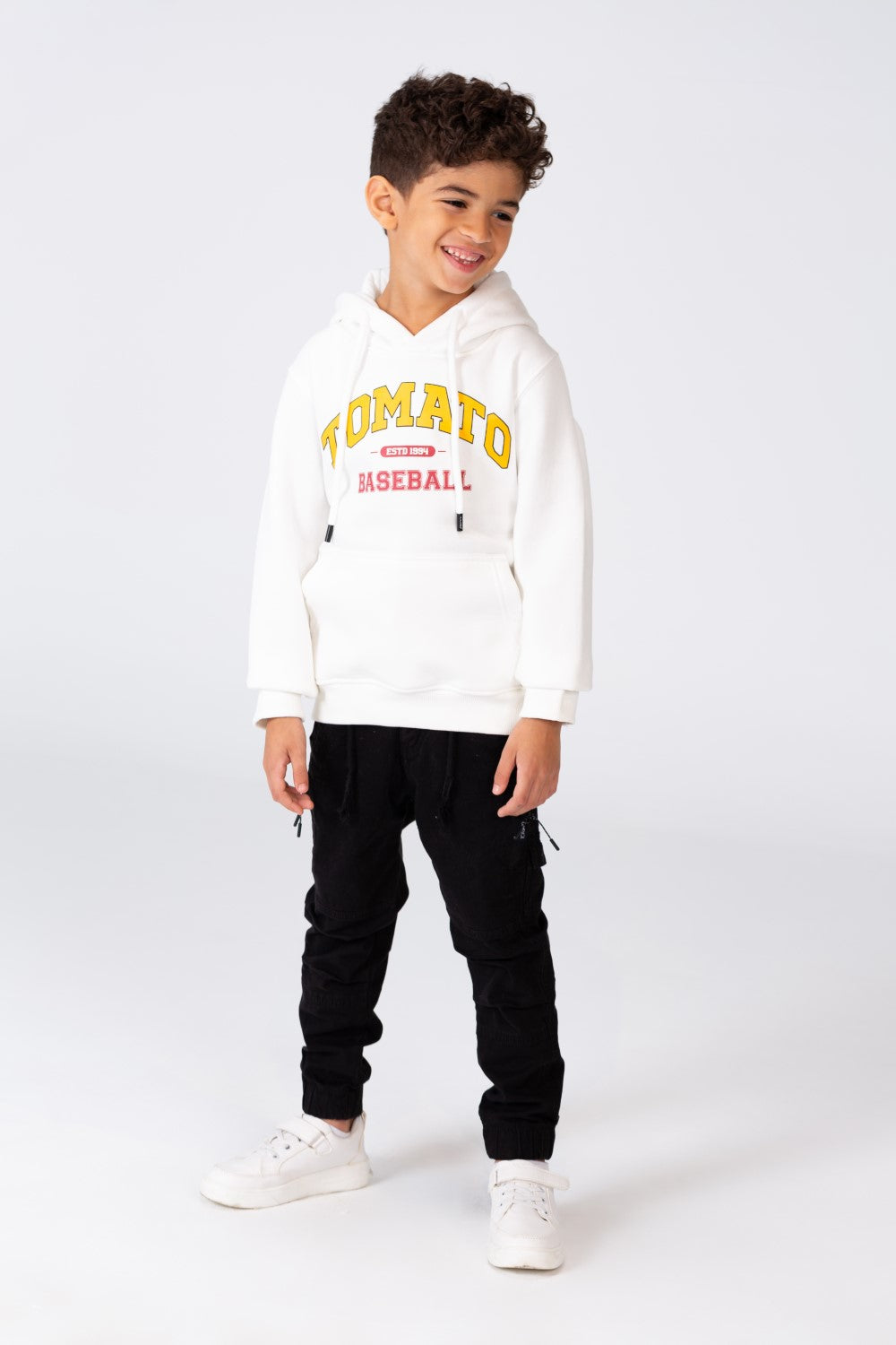 Boy's Hoodie Sweatshirt With Tomato Print And Kangaroo Pocket On The Front