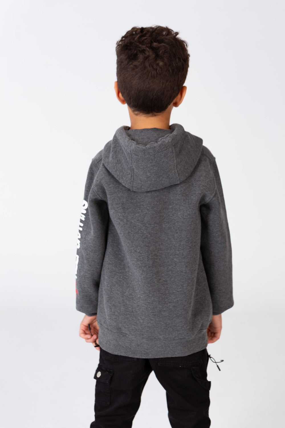 Boy's Printed Hoodie Sweatshirt With A kangaroo Pocket On The Front In Melton Material