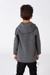 Boy's Printed Hoodie Sweatshirt With A kangaroo Pocket On The Front In Melton Material
