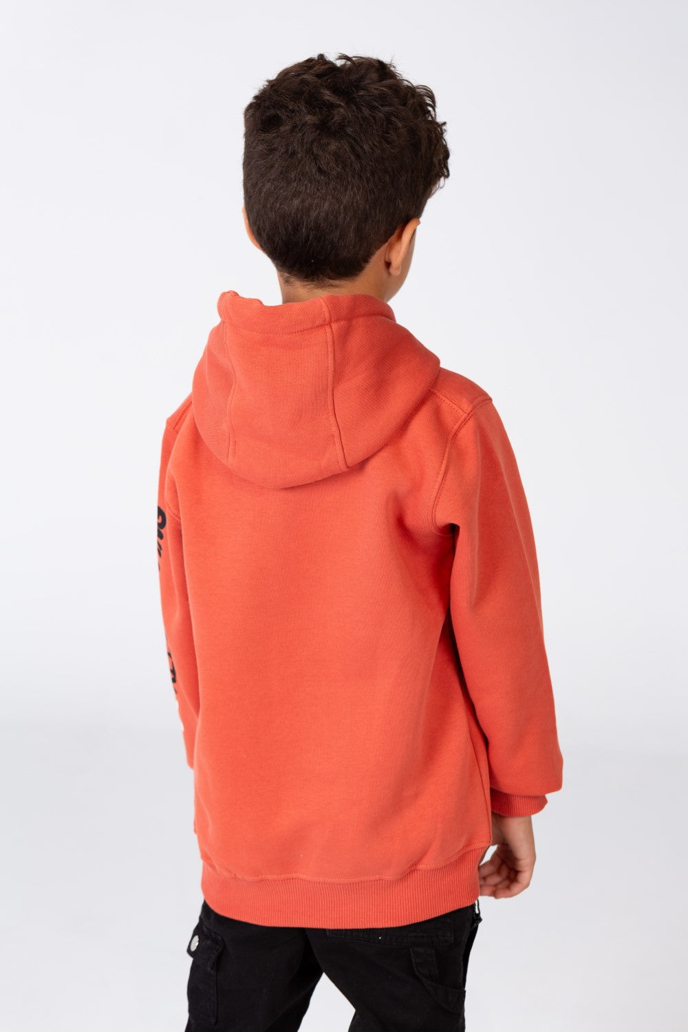 Boy's Printed Hoodie Sweatshirt With A kangaroo Pocket On The Front In Melton Material