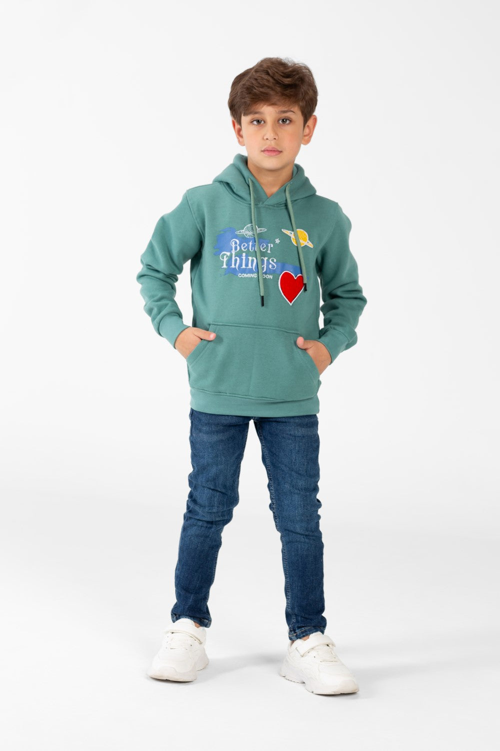 Boy's Sweatshirt With Hood And Print On The Front