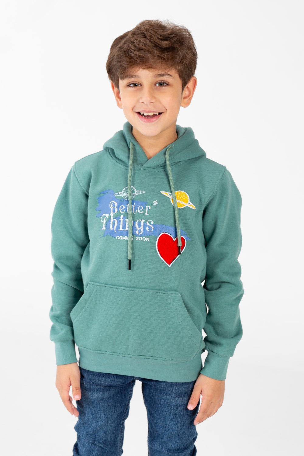 Boy's Sweatshirt With Hood And Print On The Front