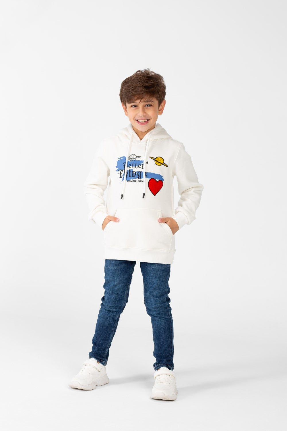 Boy's Sweatshirt With Hood And Print On The Front