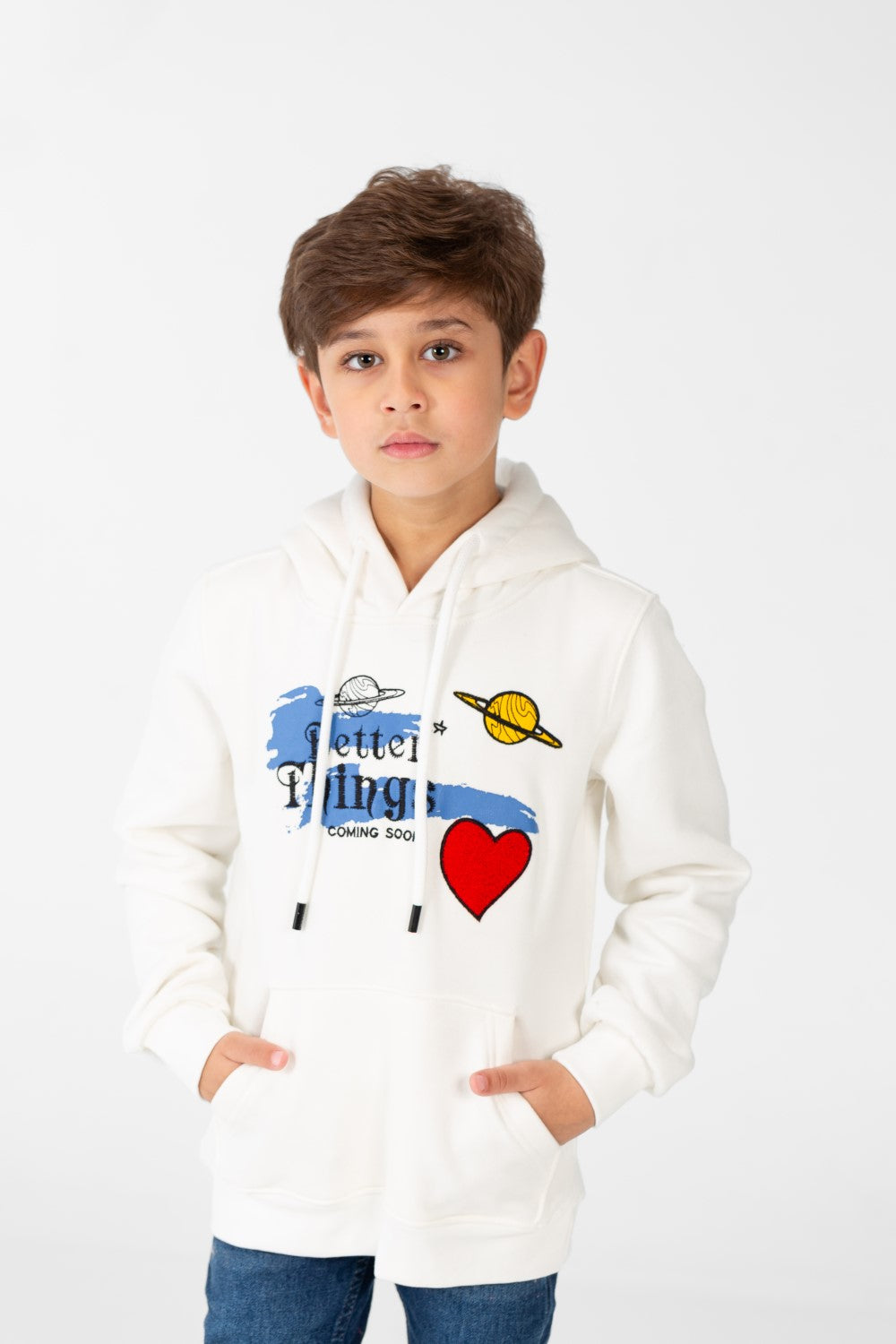 Boy's Sweatshirt With Hood And Print On The Front