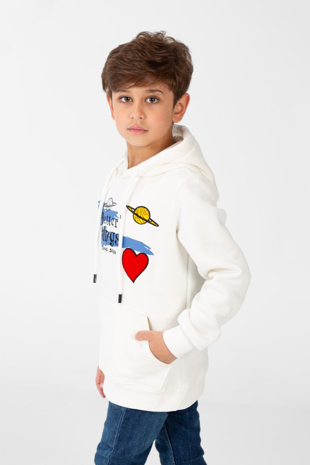 Boy's Sweatshirt With Hood And Print On The Front