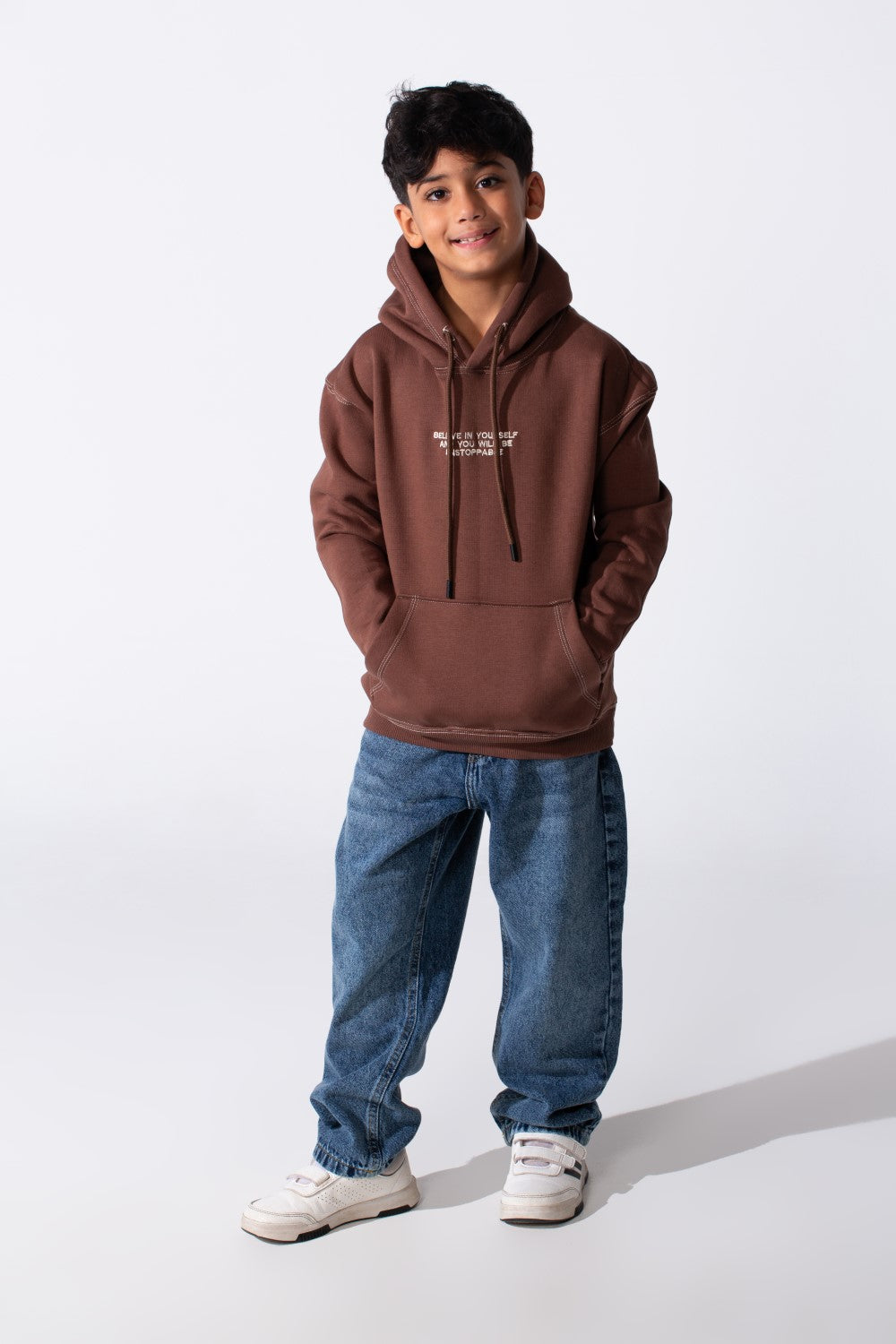 Boy's Milton Oversized Hood Sweatshirt With Text Print On The Front Long Sleeves