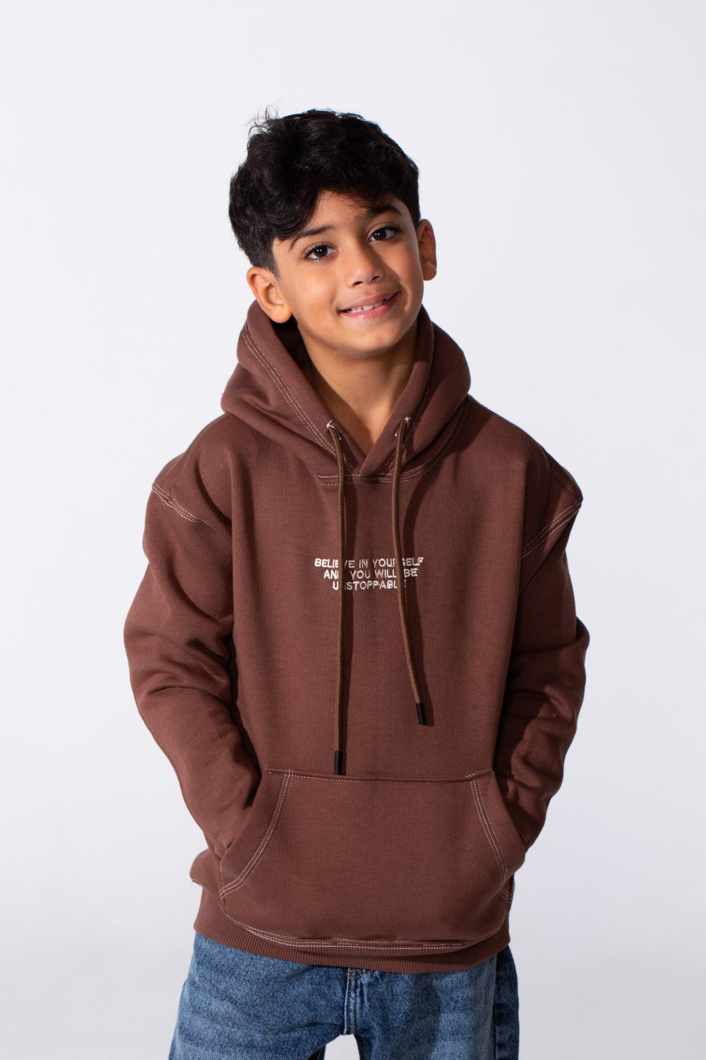 Boy's Milton Oversized Hood Sweatshirt With Text Print On The Front Long Sleeves