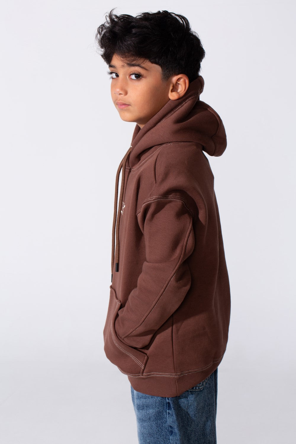 Boy's Milton Oversized Hood Sweatshirt With Text Print On The Front Long Sleeves