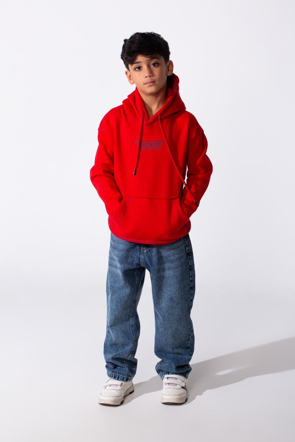 Boy's Milton Oversized Hood Sweatshirt With Text Print On The Front Long Sleeves
