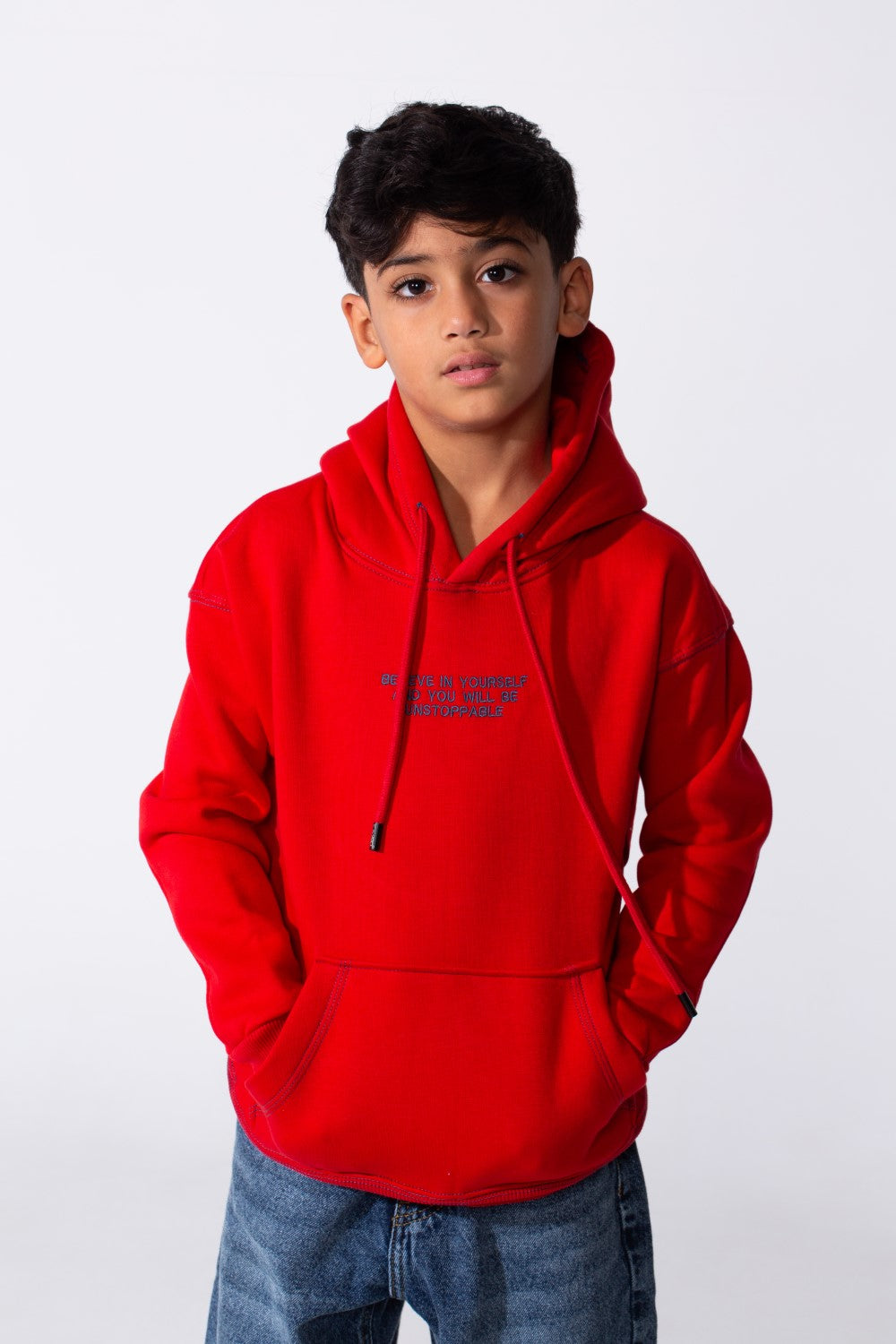 Boy's Milton Oversized Hood Sweatshirt With Text Print On The Front Long Sleeves