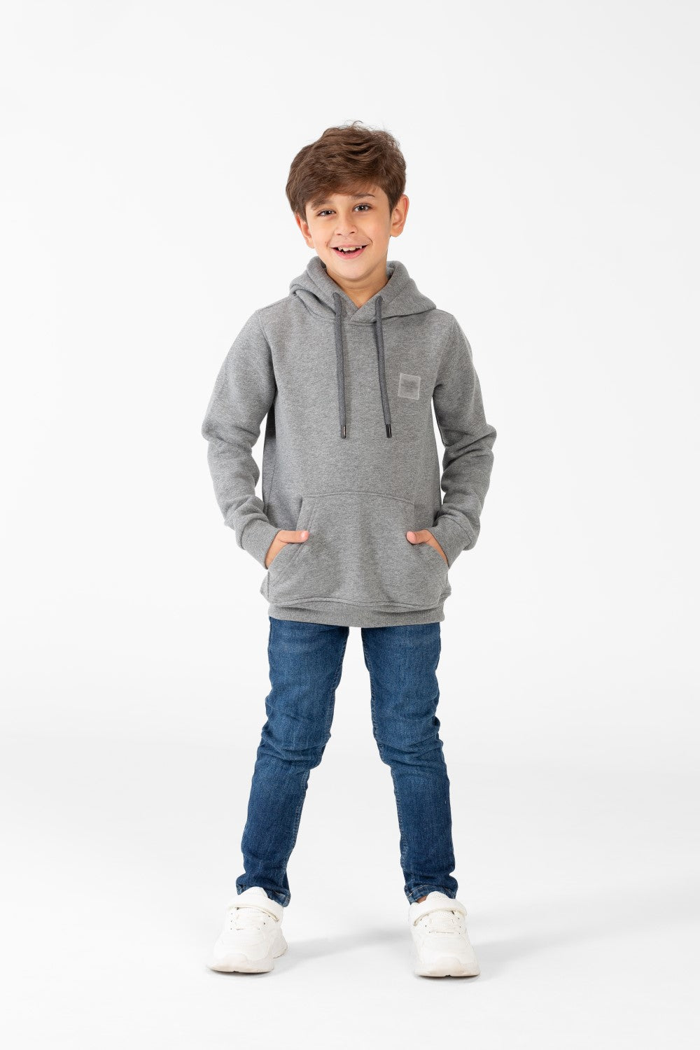 Boy's Basic Plain Hoodie Sweatshirt With Kangaroo Pocket