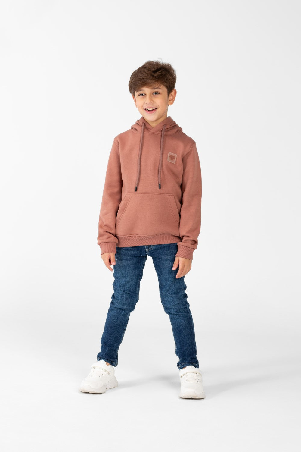 Boy's Basic Plain Hoodie Sweatshirt With Kangaroo Pocket