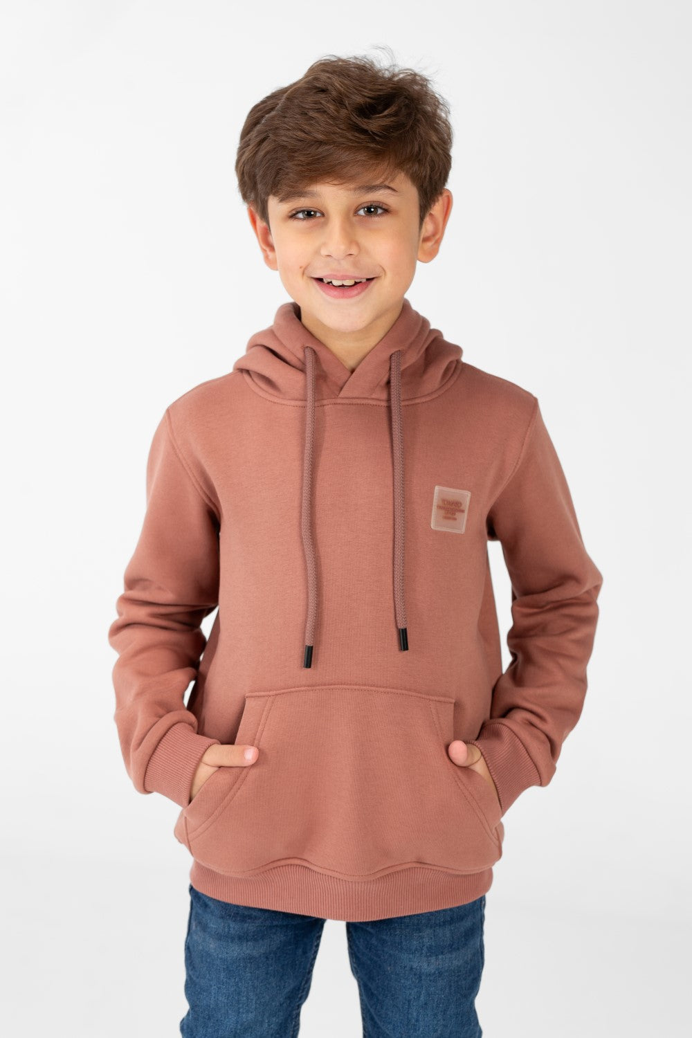 Boy's Basic Plain Hoodie Sweatshirt With Kangaroo Pocket
