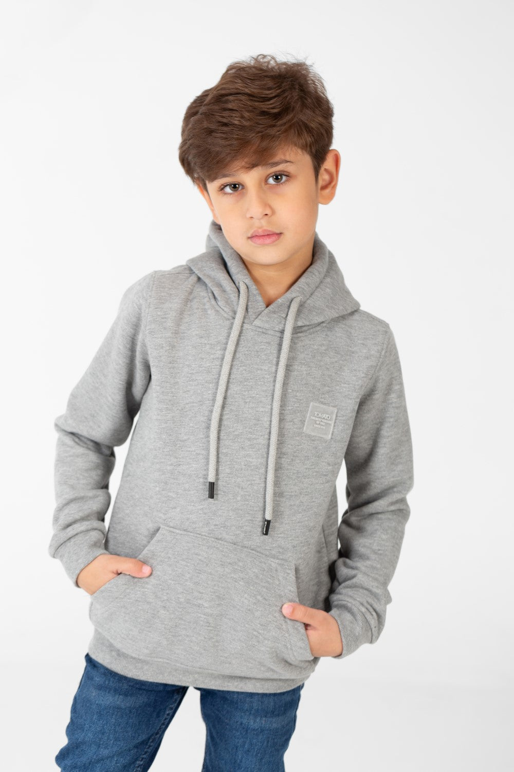 Boy's Basic Plain Hoodie Sweatshirt With Kangaroo Pocket