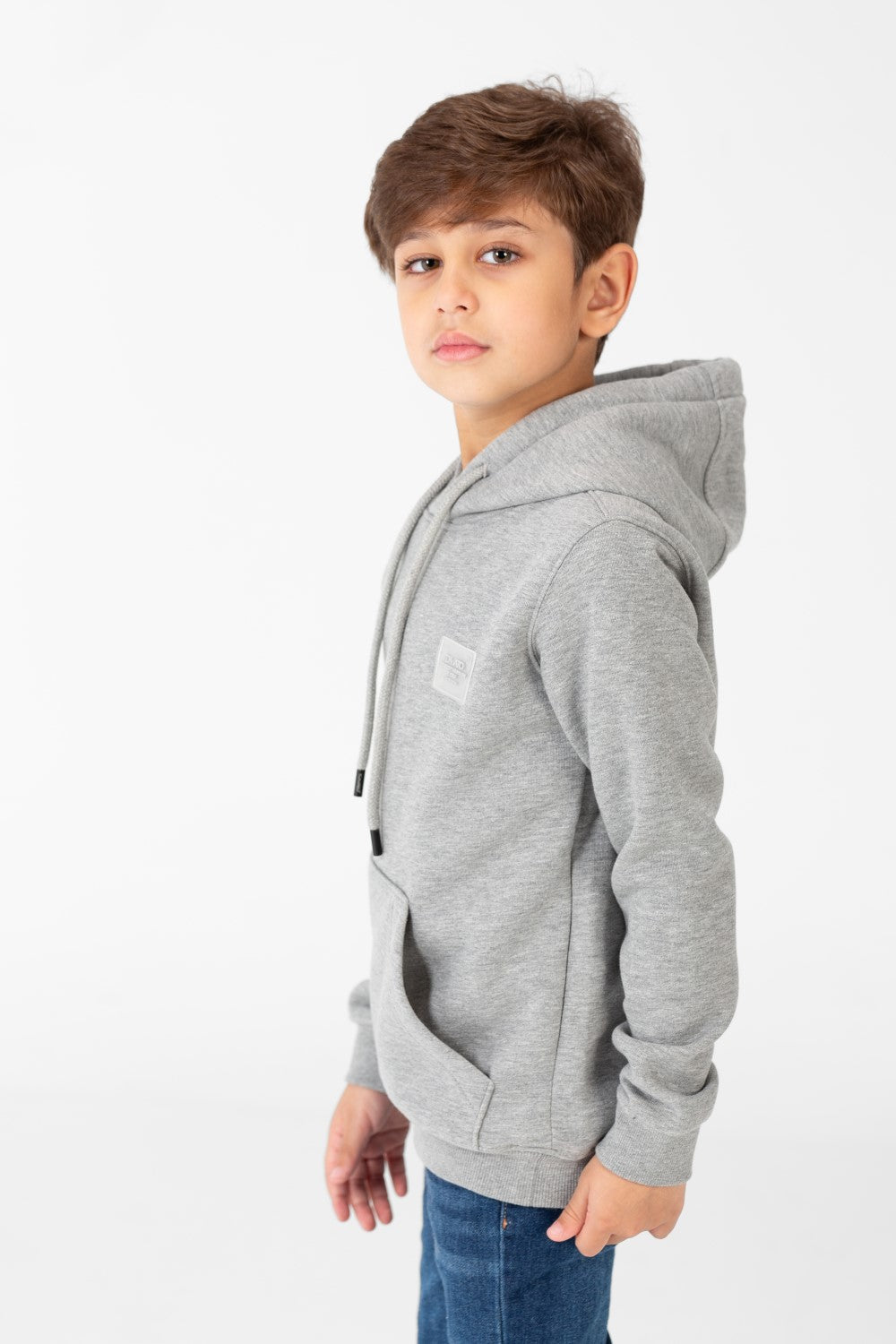 Boy's Basic Plain Hoodie Sweatshirt With Kangaroo Pocket