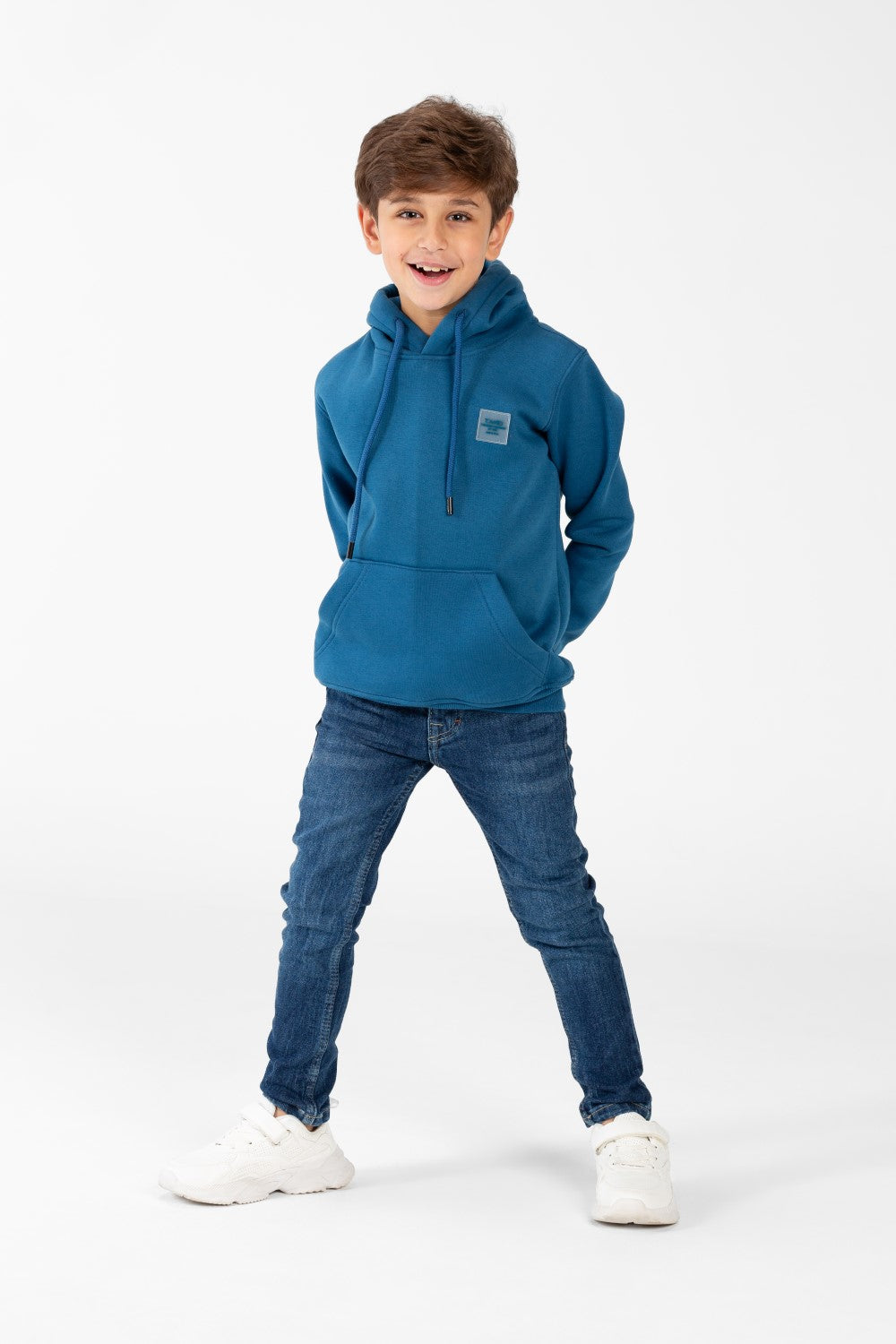 Boy's Basic Plain Hoodie Sweatshirt With Kangaroo Pocket
