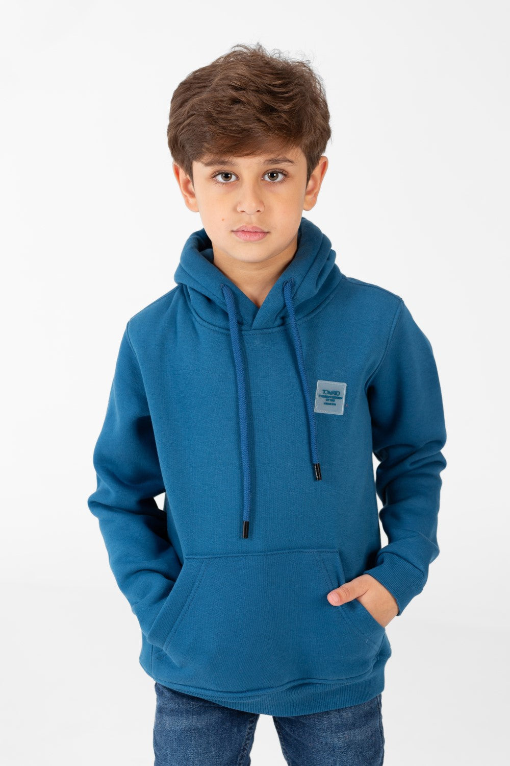 Boy's Basic Plain Hoodie Sweatshirt With Kangaroo Pocket