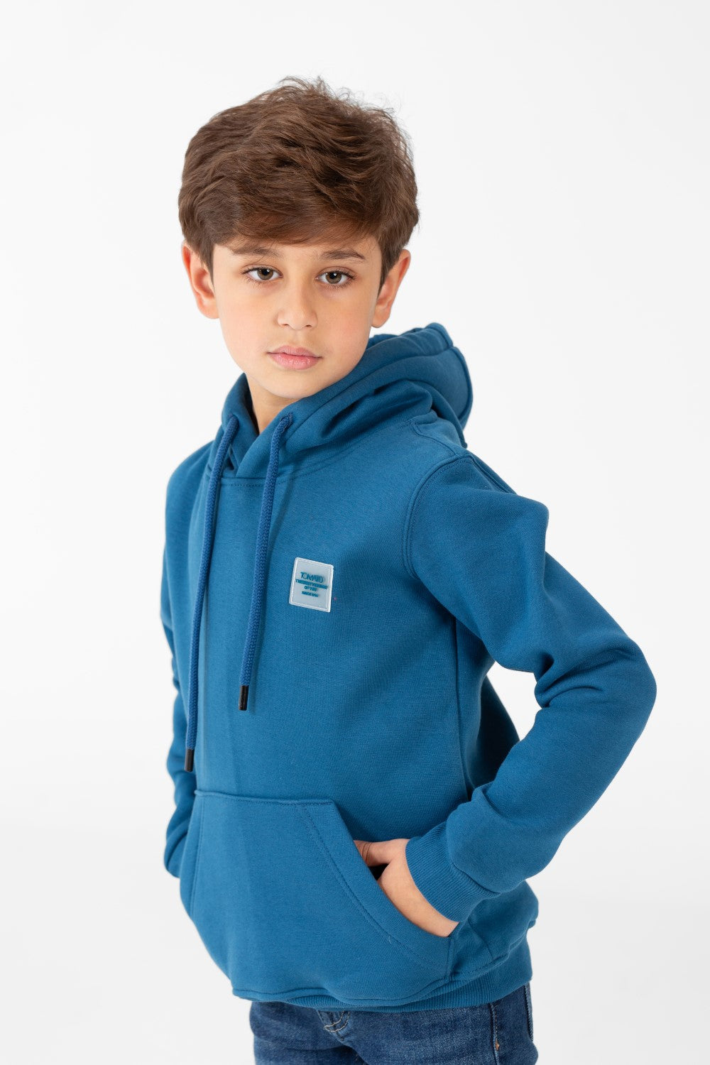 Boy's Basic Plain Hoodie Sweatshirt With Kangaroo Pocket