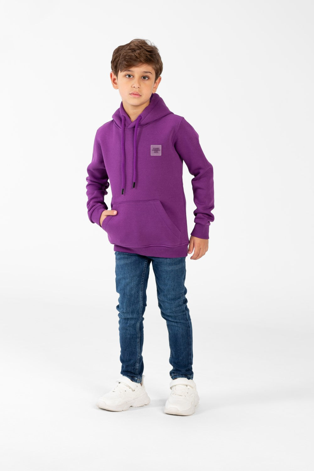 Boy's Basic Plain Hoodie Sweatshirt With Kangaroo Pocket
