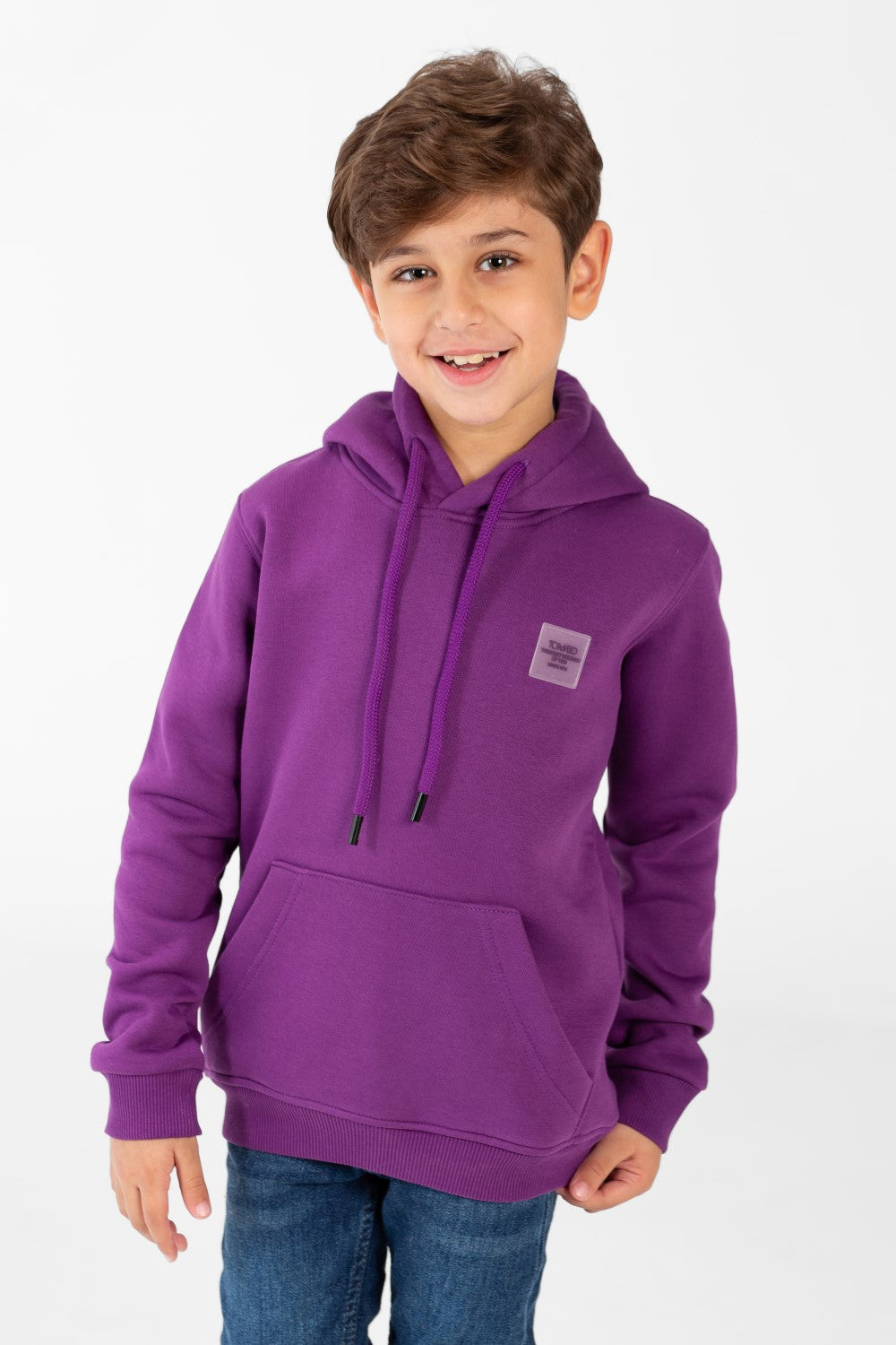 Boy's Basic Plain Hoodie Sweatshirt With Kangaroo Pocket