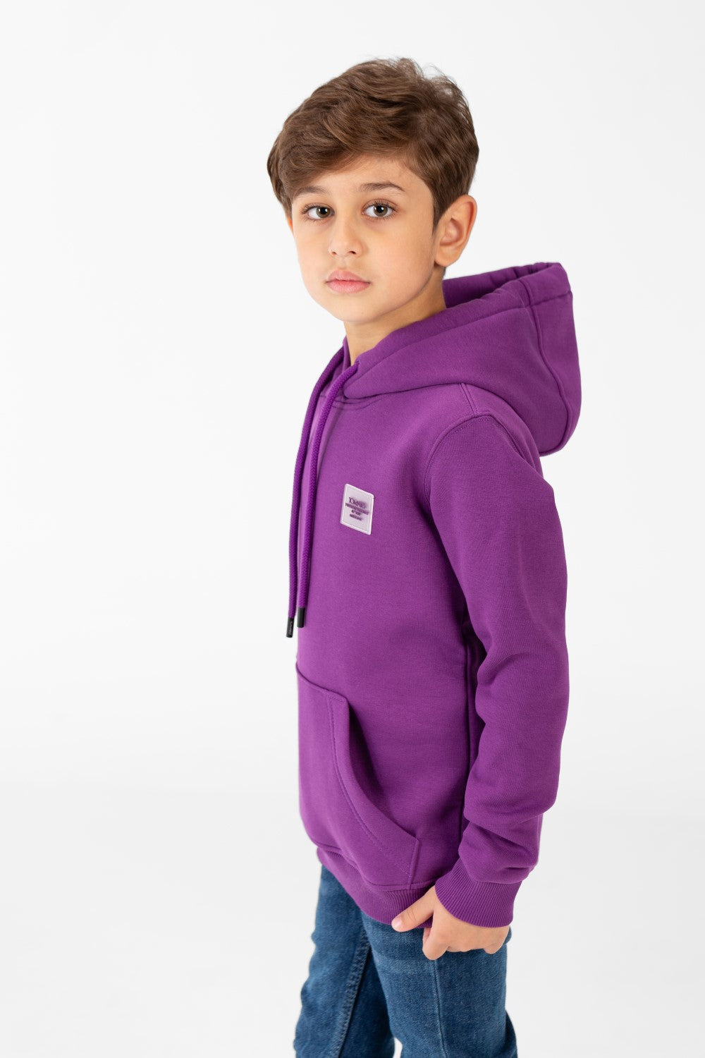 Boy's Basic Plain Hoodie Sweatshirt With Kangaroo Pocket