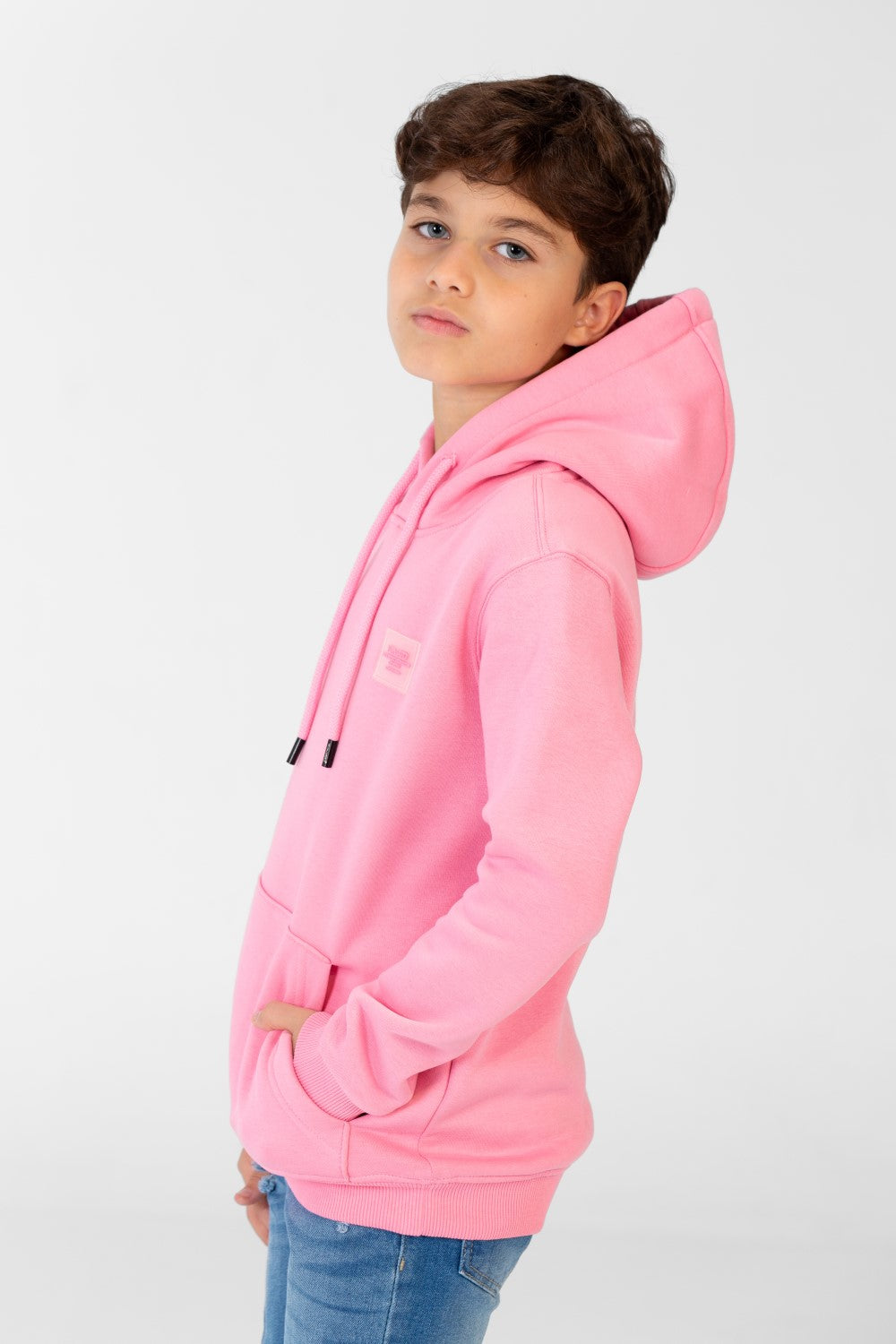 Boy's Basic Plain Hoodie Sweatshirt With Kangaroo Pocket