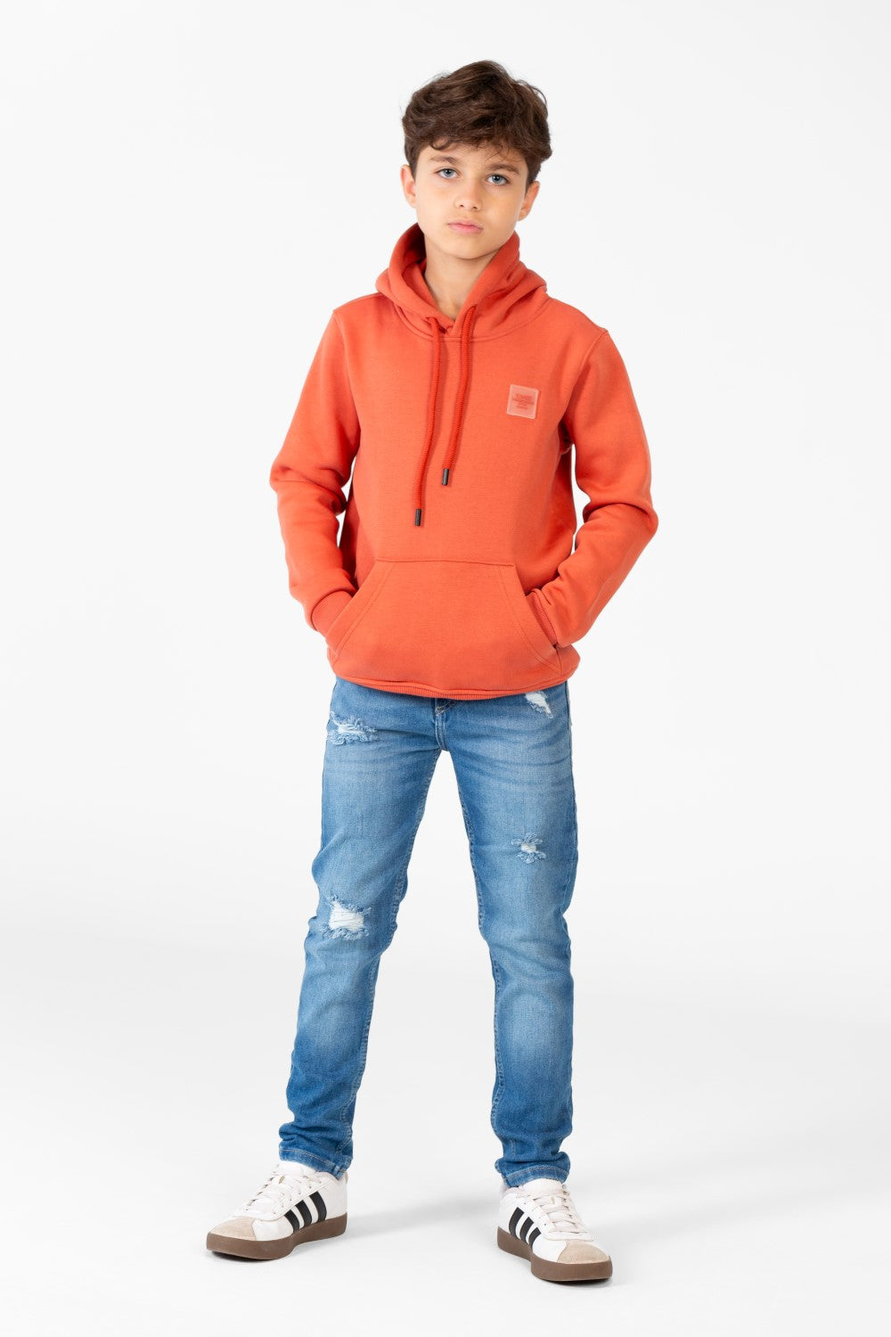 Boy's Basic Plain Hoodie Sweatshirt With Kangaroo Pocket