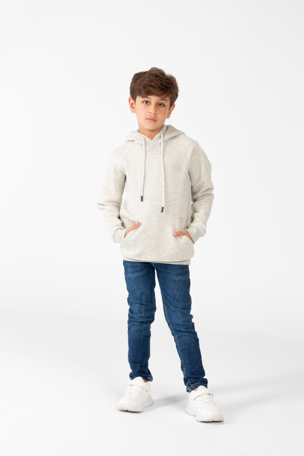 Boy's Basic Plain Hoodie Sweatshirt With Kangaroo Pocket