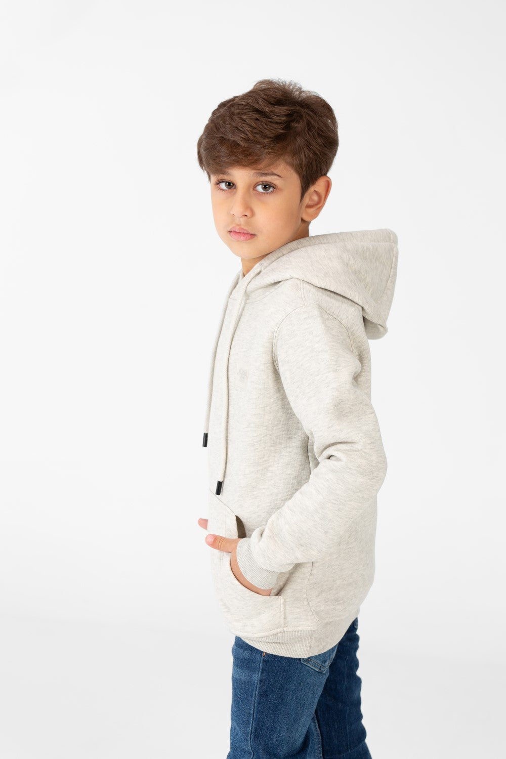 Boy's Basic Plain Hoodie Sweatshirt With Kangaroo Pocket