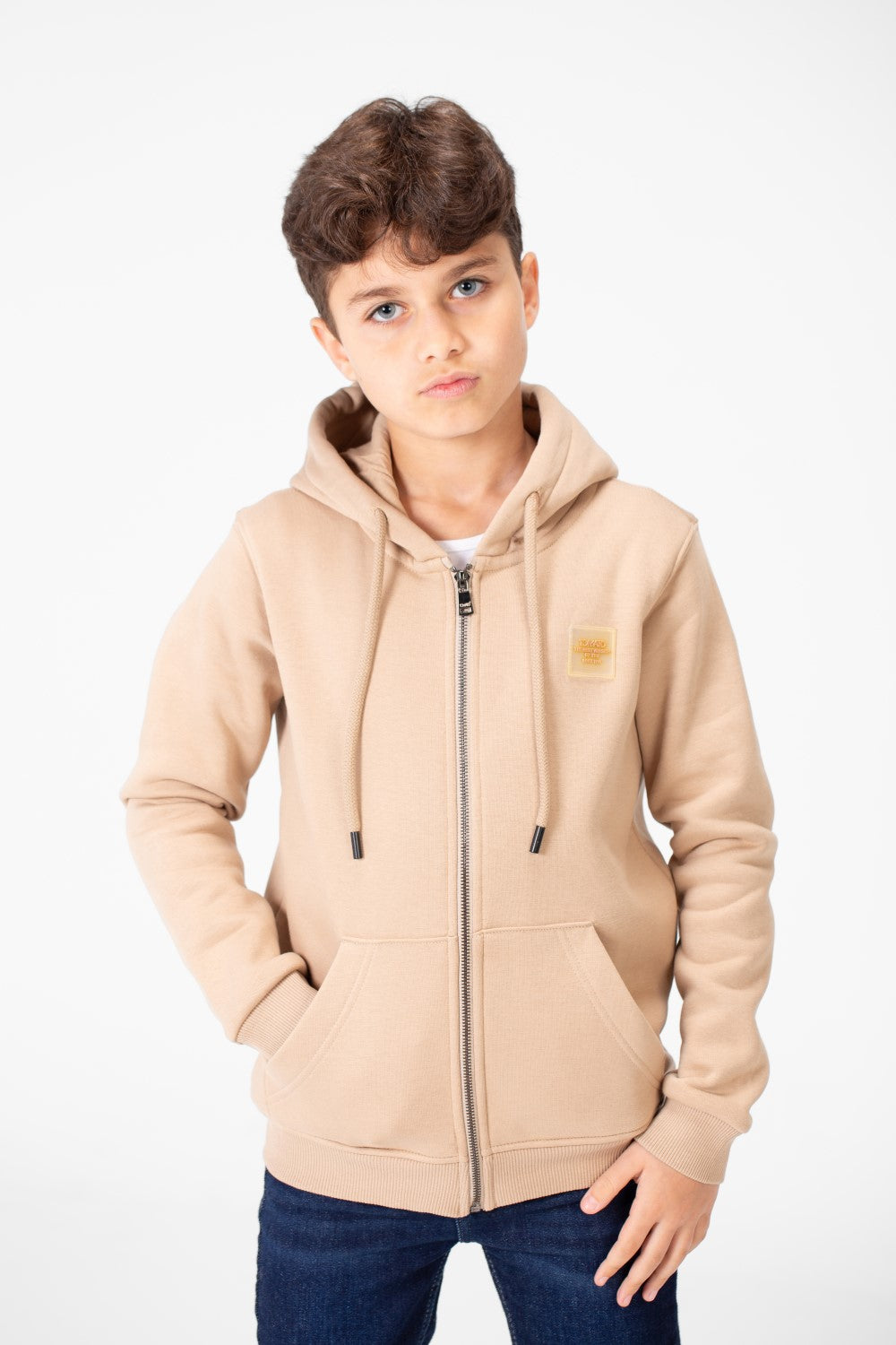 سويت شيرت بغطاء رأس أساسي بسحاب كامل وجيوب للأولاد