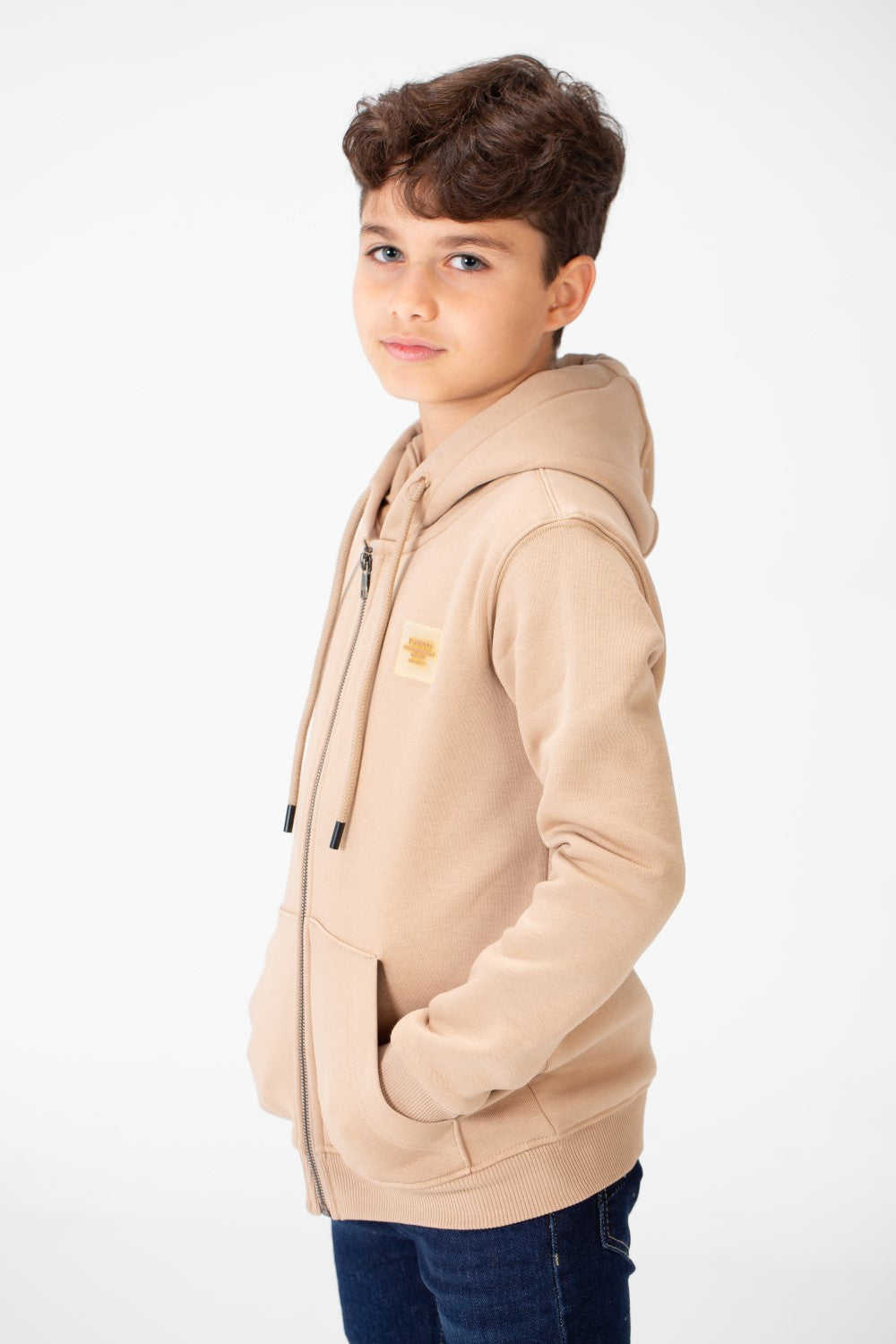 سويت شيرت بغطاء رأس أساسي بسحاب كامل وجيوب للأولاد