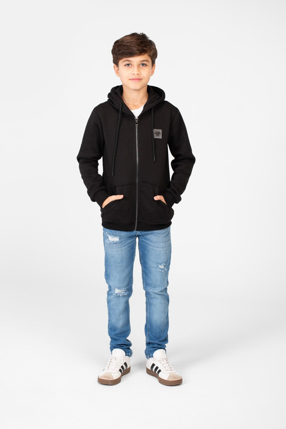 سويت شيرت بغطاء رأس أساسي بسحاب كامل وجيوب للأولاد