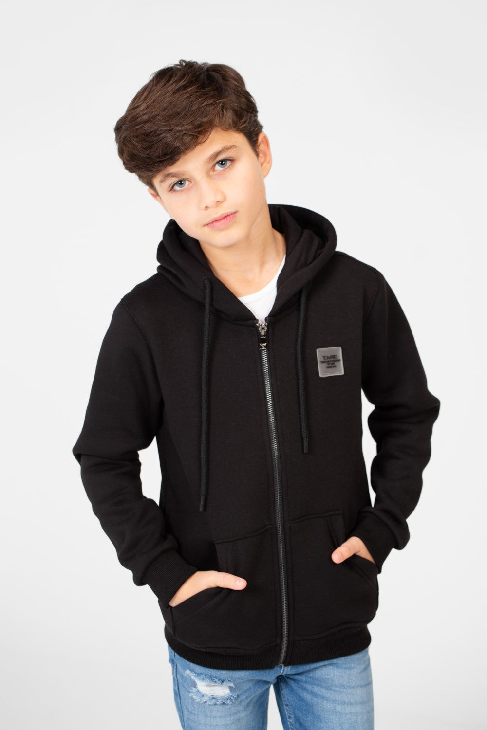 سويت شيرت بغطاء رأس أساسي بسحاب كامل وجيوب للأولاد